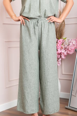 Pantaloni palazzo Athena cu talie elastica si insertii argintii - Kaki [3]