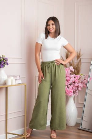 Pantaloni palazzo Carla cu imprimeu abstract - Kaki [2]