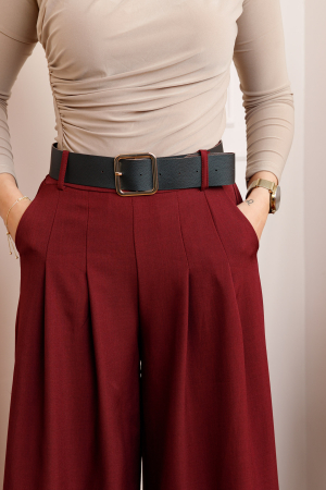 Pantaloni palazzo grena cu talie elastica si curea reglabila Savannah [1]