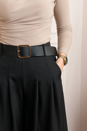 Pantaloni palazzo negri cu talie elastica si curea reglabila Savannah [1]