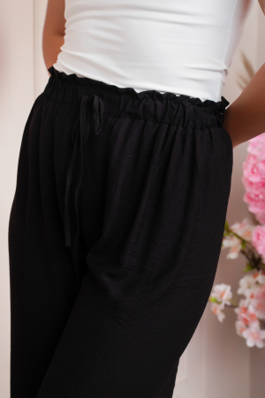 Pantaloni palazzo Nicole cu snur in talie - Negru [1]