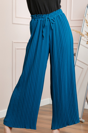Pantaloni plisati turcoaz cu elastic in talie [2]