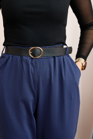 Pantaloni plus size bleumarin cu talie elastica si curea reglabila Lillian [1]