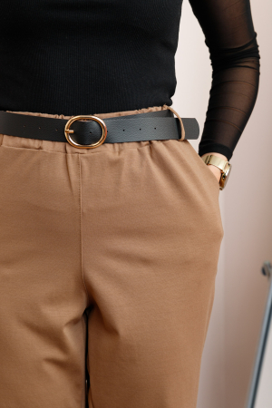 Pantaloni plus size camel cu talie elastica si curea reglabila Lillian [1]