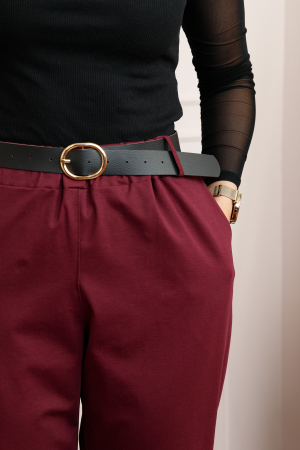 Pantaloni plus size grena cu talie elastica si curea reglabila Lillian [1]