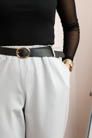 Pantaloni plus size gri cu talie elastica si curea reglabila Lillian [1]