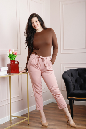 Pantaloni roz piersica cu fundita in talie [3]