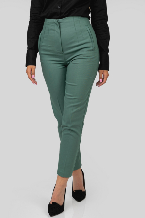 Pantaloni verde petrol cu talie inalta si cusaturi decorative [2]