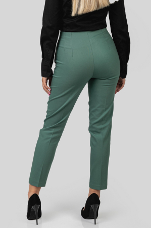 Pantaloni verde petrol cu talie inalta si cusaturi decorative [3]