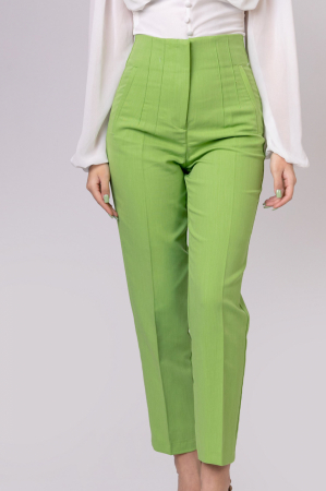 Pantaloni verde praz cu talie inalta si cusaturi decorative [2]