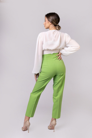 Pantaloni verde praz cu talie inalta si cusaturi decorative [3]