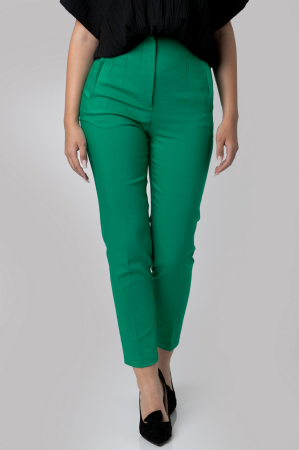 Pantaloni verde smarald cu talie inalta si cusaturi decorative [1]