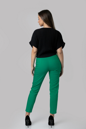 Pantaloni verde smarald cu talie inalta si cusaturi decorative [2]
