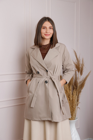 Paltoane si geci - Pardesiu elegant bej cu cordon si nasturi