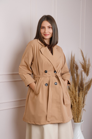 Paltoane si geci - Pardesiu elegant camel cu cordon si nasturi