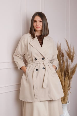 Paltoane si geci - Pardesiu elegant ecru cu cordon si nasturi