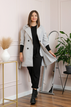 Pardesiu elegant gri deschis cu cordon si nasturi [3]