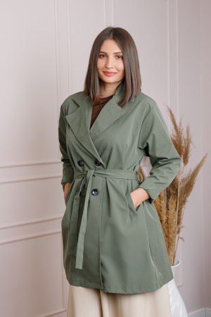 Paltoane si geci - Pardesiu elegant kaki cu cordon si nasturi