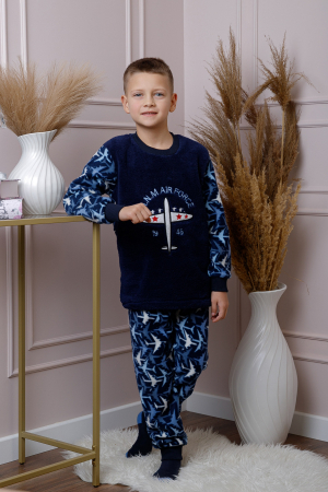 Pijama baieti Teddy din fleece bleumarin cu model avioane [0]