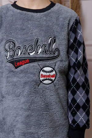 Pijama baieti Teddy din fleece gri cu model baseball [1]