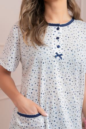 Pijama dama Ally cu imprimeu floral si buzunar - Bleumarin [1]