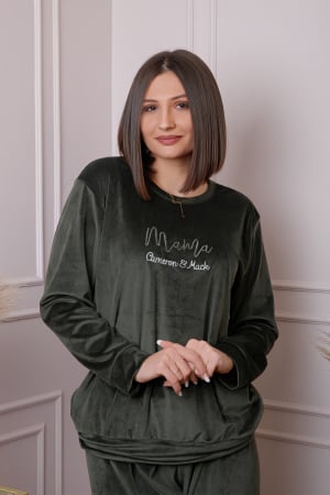 Pijama dama Linda plus size din catifea kaki [1]