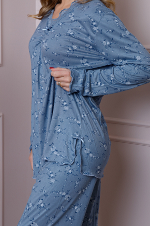 Pijama dama Lisa din bumbac albastru cu imprimeu floral [2]