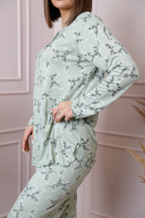 Pijama dama Lisa plus size din bumbac verde pastel cu imprimeu floral [2]