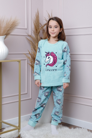 Pijamale Fetite - Pijama fetite Daisy din fleece bleu cu model cu unicorni