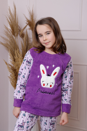 Pijama fetite Daisy din fleece mov cu model cu iepurasi [2]