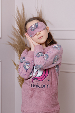 Pijama fetite Daisy din fleece roz prafuit cu model cu unicorni [1]