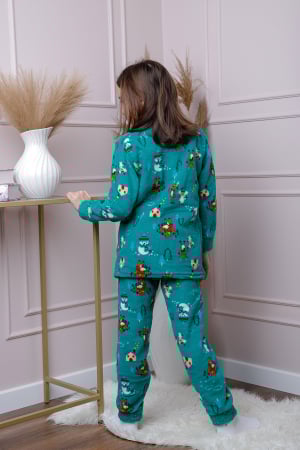 Pijama fetite Daisy din fleece turcoaz cu model cu om de zapada [3]