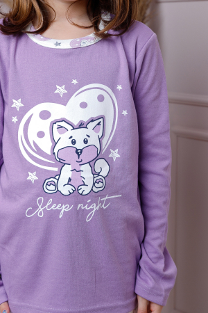 Pijama fetite Ellie din bumbac mov cu imprimeu cu pisicute [1]