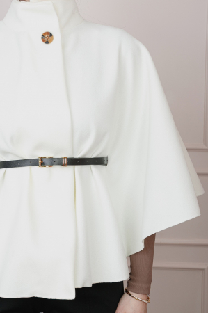 Poncho alb elegant cu curea in talie [1]