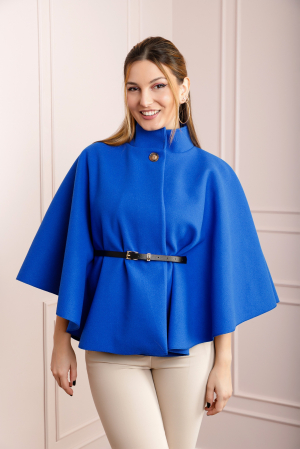 Poncho albastru elegant cu curea in talie [2]