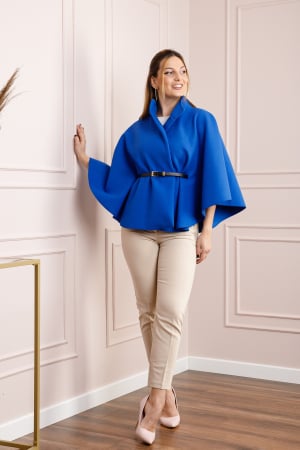 Paltoane si geci - Poncho albastru elegant cu curea in talie