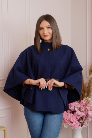 Poncho bleumarin elegant cu curea in talie [2]
