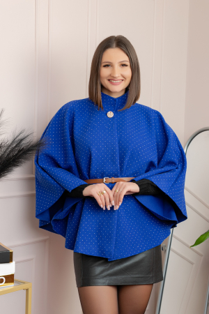 Poncho elegant albastru din stofa cu strasuri [3]