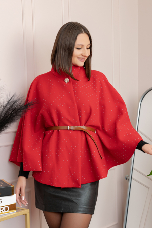 Poncho elegant rosu din stofa cu strasuri [1]
