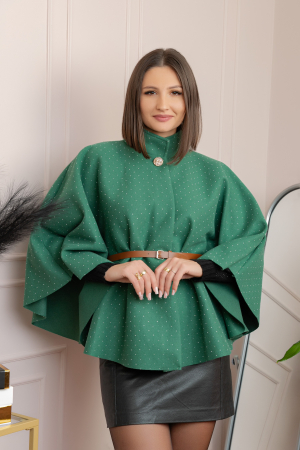 Poncho elegant verde din stofa cu strasuri [3]