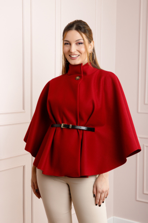 Poncho grena elegant cu curea in talie [2]