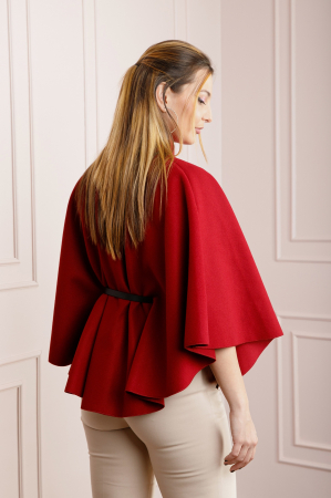 Poncho grena elegant cu curea in talie [3]
