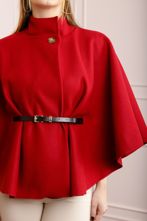 Poncho grena elegant cu curea in talie [1]