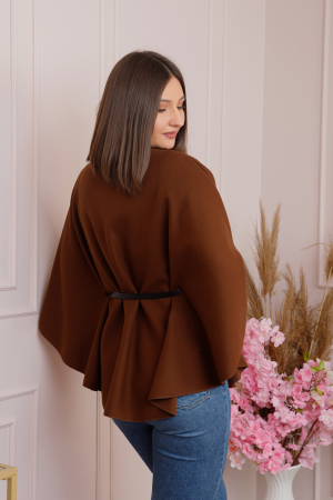 Poncho maro elegant cu curea in talie [3]
