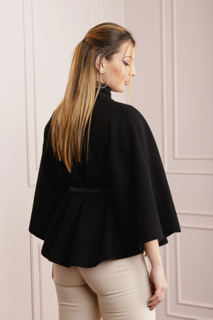 Poncho negru elegant cu curea in talie [3]