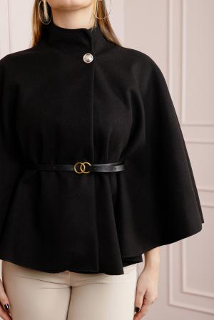 Poncho negru elegant cu curea in talie [1]