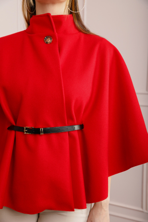 Poncho rosu elegant cu curea in talie [1]