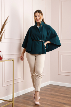 Paltoane si geci - Poncho turcoaz elegant cu curea in talie