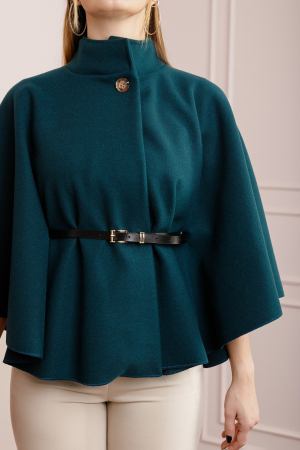 Poncho turcoaz elegant cu curea in talie [1]