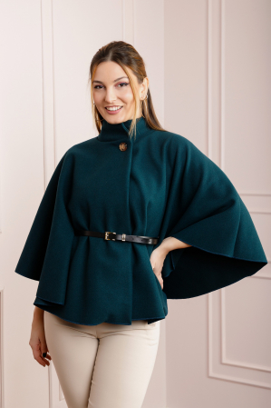 Poncho turcoaz elegant cu curea in talie [2]